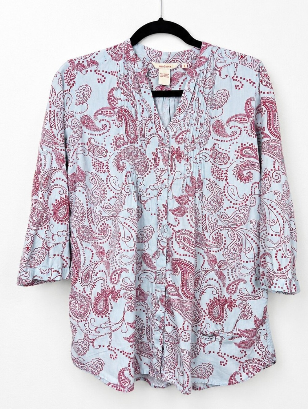 Sundance Paisley Cotton Boho Peasant Blouse Tunic Top Blue Red Small Small